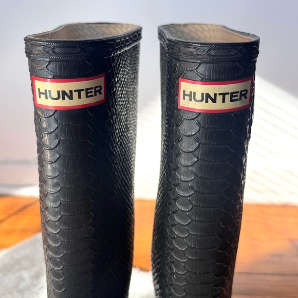 Hunter Black Embossed Original Tall Waterproof Boots Sz 7 - Picture 8 of 13
